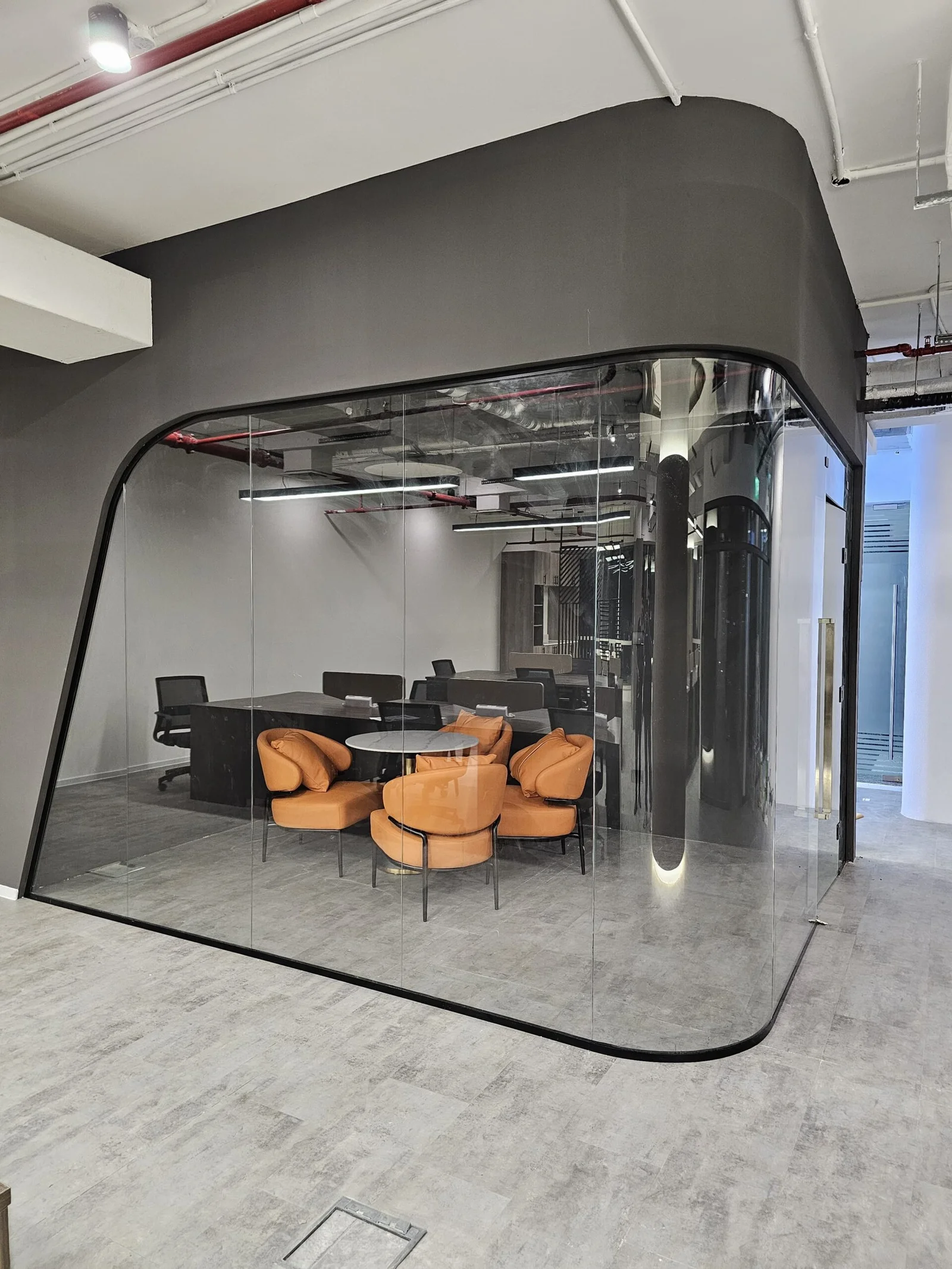Curved office glass partition