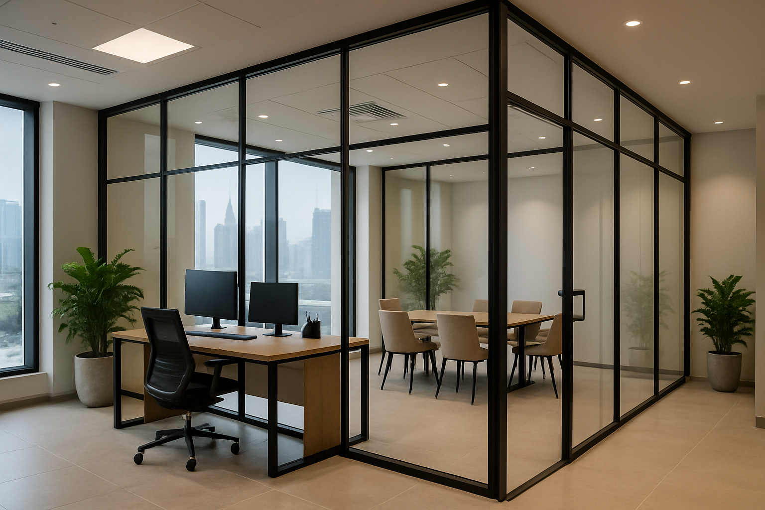 Maximizing Office Space with Custom Glass Partitions in Dubai — completed installation